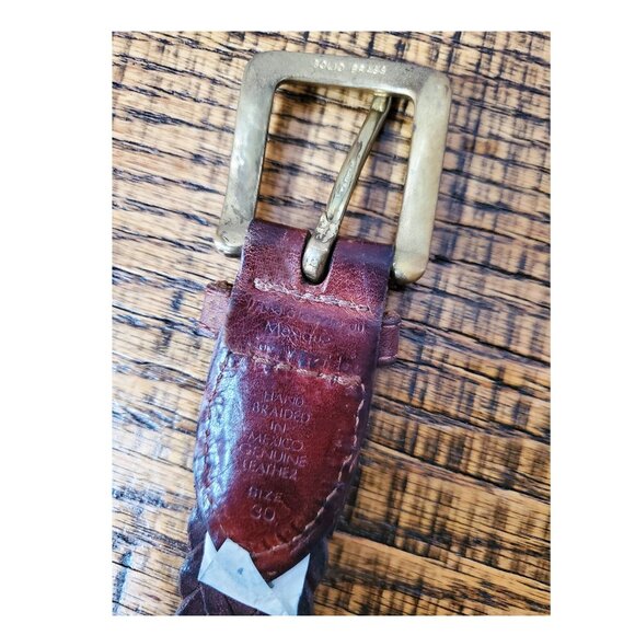 90's Chocolate Brown Preppy Braided Leather Belt with Solid Brass Buckle 30 - Picture 3 of 4